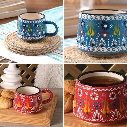 BCS 6 Oz Cappuccino Cups Set of 2, Hand-Painted Ceramic Coffee & Tea Mugs | - Image 7