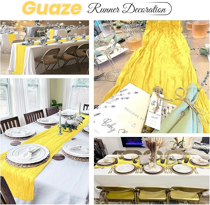 8 Pack Lemon Yellow Cheesecloth Table Runner 20 x 120 inch Gauze Table Runners - Image 4
