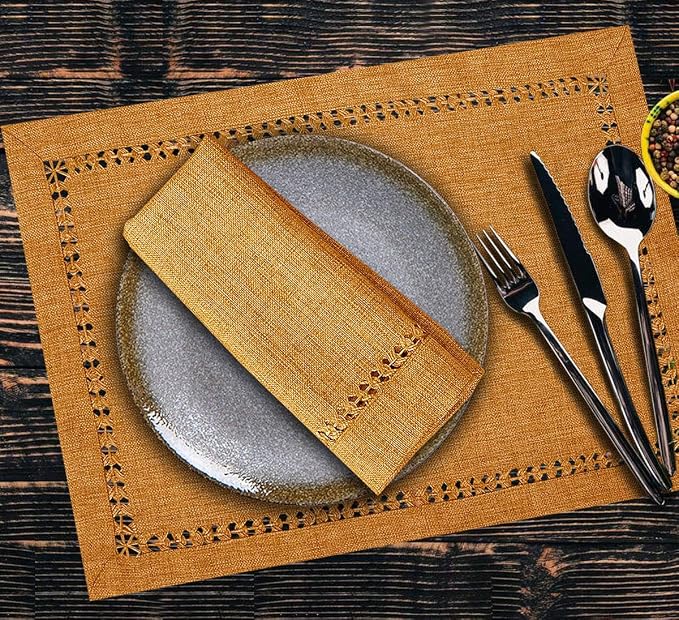 Grelucgo Set of 4 Handcrafted Solid Mustard Gold Color Dining Table Place-mats - Image 2