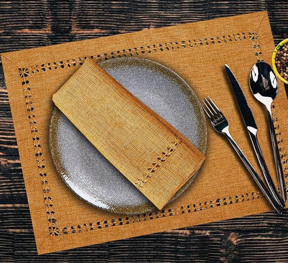 Grelucgo Set of 4 Handcrafted Solid Mustard Gold Color Dining Table Place-mats - Image 2