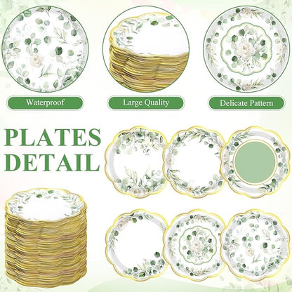 120 Pcs Sage Green Paper Plates 7 Inch Eucalyptus Spring Party Plates Sage - Image 2