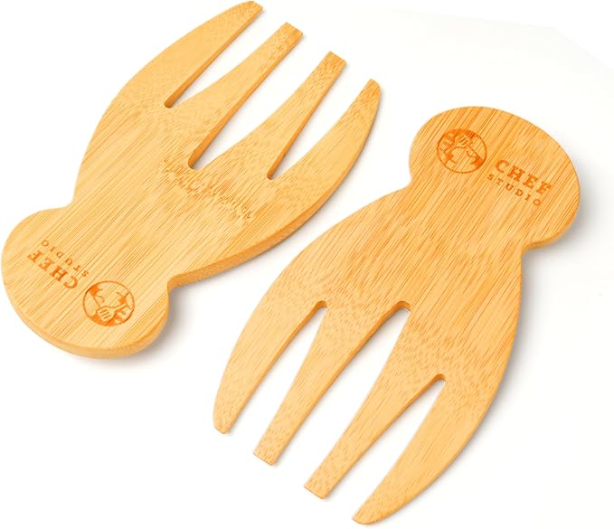 Bamboo Salad Hands Wooden Salad Serving Utensils – Natural Wood Salad Servers by ChefStudio