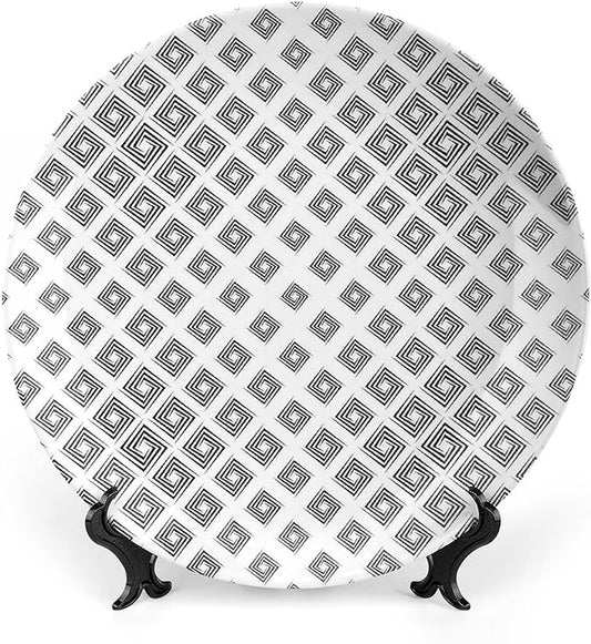 Ceramic Plates, Abstract Decorative Ceramic Plates, Minimalist Geometric Diamond Shaped Square Lines, 7 Inch, Household Plates Decorative, Black White