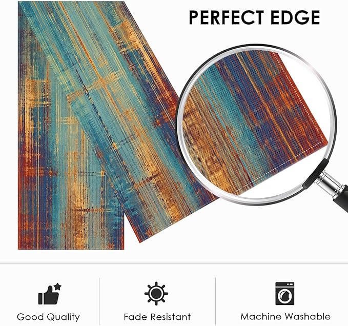 Emvency Table Runner, 13x108 Inch, Abstract Vintage Blue | Rust Painting Dining - Image 3