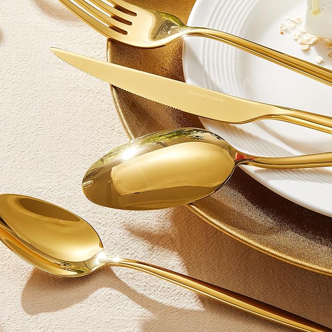 18/10 Silverware Set for 4, 20 Piece Gold Stainless Steel Flatware Cutlery | - Image 4