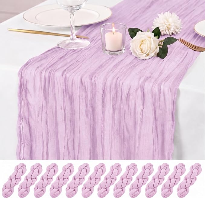 12 Pack Lavender Cheesecloth Table Runner 17x108 Inch Boho Rustic Semi Sheer by Unknown