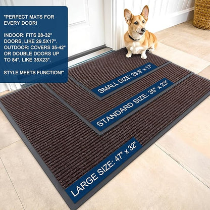 OLANLY Front Door Mat Indoor Outdoor Entrance, Waterproof Heavy Duty Doormat, Fade Resistant, Low Profile, Easy Clean Patio Porch Welcome Floor Mats for Entry, 47x34, Tan