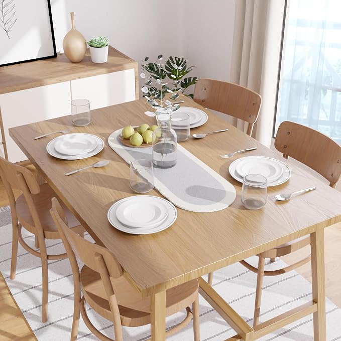 Encasa XO Dining Table Runner, Handmade Ribbed Cotton 12"x36" Light Grey & Off - Image 2