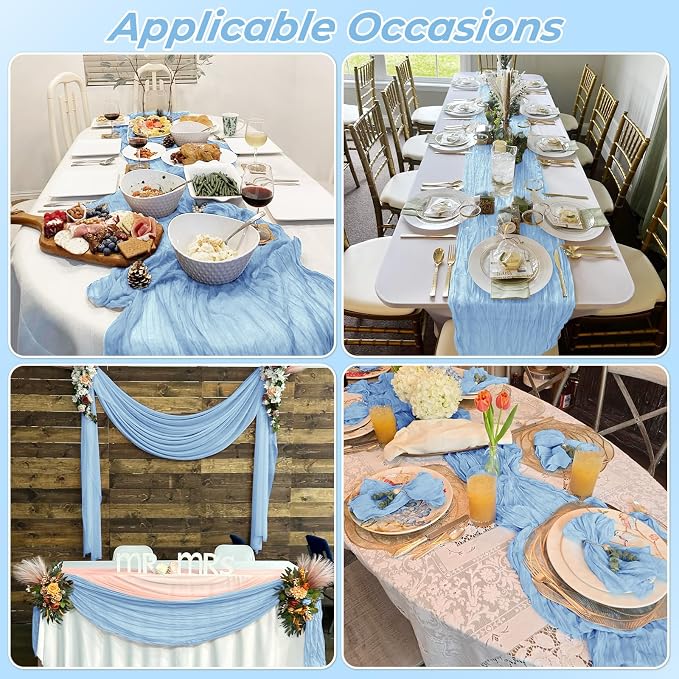 6 Pack Baby Blue Cheesecloth Table Runner 20 x 120 Inch Gauze Table Runner - Image 7