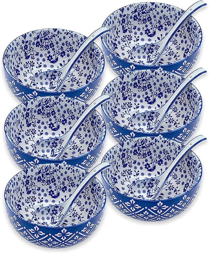 28Oz Ceramic Soup Ramen Bowl Set of 6 by KeQiu