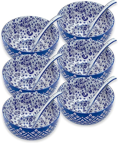 28Oz Ceramic Soup Ramen Bowl Set of 6 by KeQiu