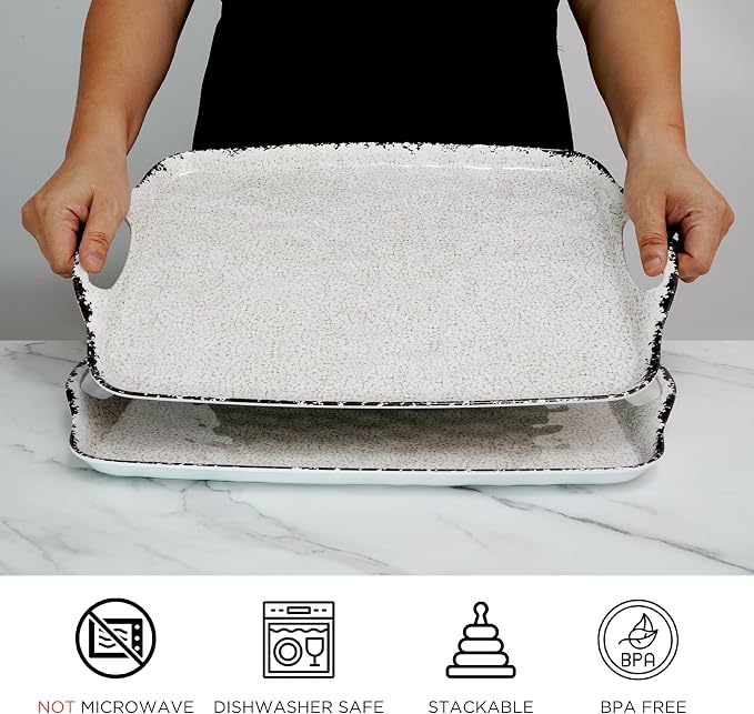 TP Melamine Serving Trays with Handles, 17” x 12”, Rustic White | Rectangular - Image 2