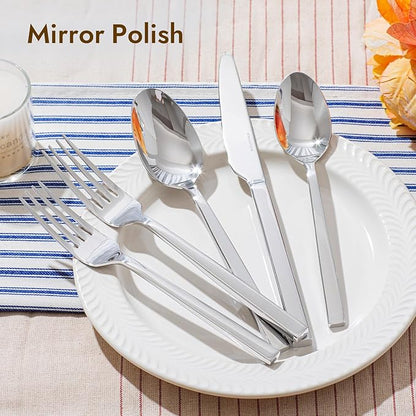 KINGSTONE Silverware Set, 20-Piece Flatware Cutlery Set Premium Stainless Steel, Service for 4, for Kitchen, Home, Wedding, Party, Mirror Polished and Dishwasher Safe