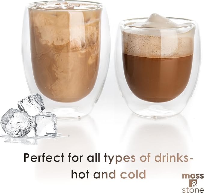 Moss & Stone Set of 3 Double Wall Glass Cup Clear Mug, Double Walled Coffee Mugs - Image 2