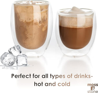Moss & Stone Set of 3 Double Wall Glass Cup Clear Mug, Double Walled Coffee Mugs - Image 2