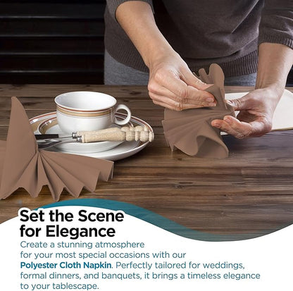 Polyester Cloth Napkins - Washable Soft Table Linens - Durable & Elegant for Dining, Restaurants, Weddings, Events, Rentals, Banquets, & Parties - Premium Quality Set of 250, Brown, 20"x20"