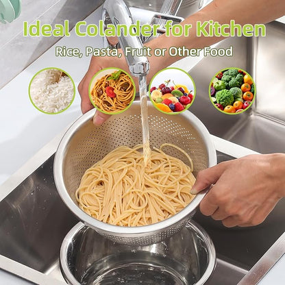 Colander Stainless Steel 304 with Mixing Bowls, 5QT Large Capability Strainers and Colanders for Kitchen, Pasta Strainer for Washing Vegetables, Fruit and Rice, Dishwasher Safe(2PCS)