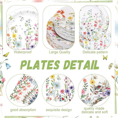 250 Pcs Wildflower Party Decorations Include Spring Summer Floral Paper Plates - Image 2