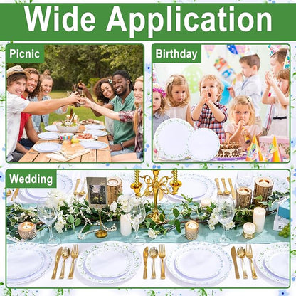 YOUBET 60PCS Blue and Green Floral Plastic Plates - Image 5
