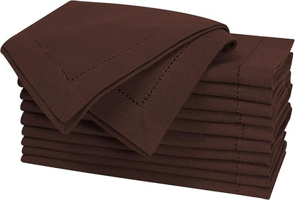 Bedding Craft Cotton Cloth Dinner Napkins Set of 12 – 18x18 Hot Chocolate with Frayed Fringe – Machine Washable Fabric Napkins for Weddings, Baby Showers, Parties & Everyday Dining