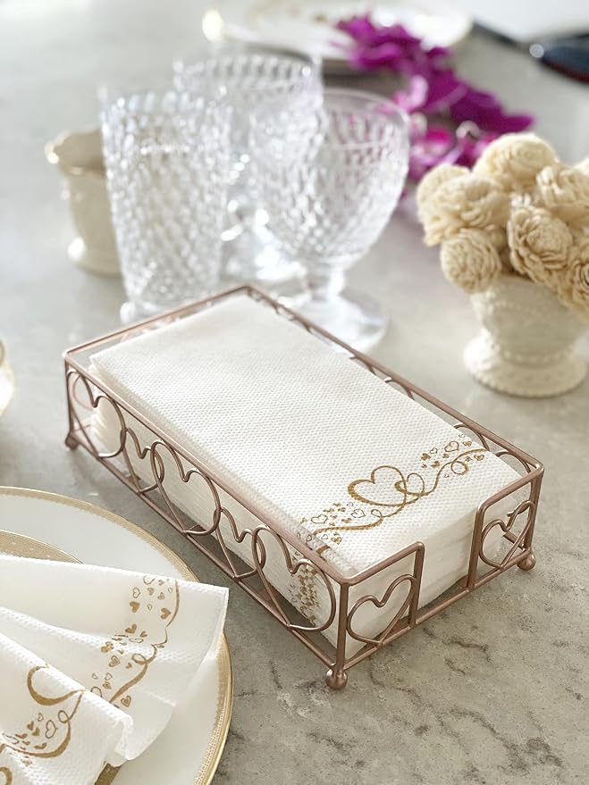 Rose Gold Loving Heart Elegant Sturdy Guest Napkin Holder | Disposable Paper - Image 6