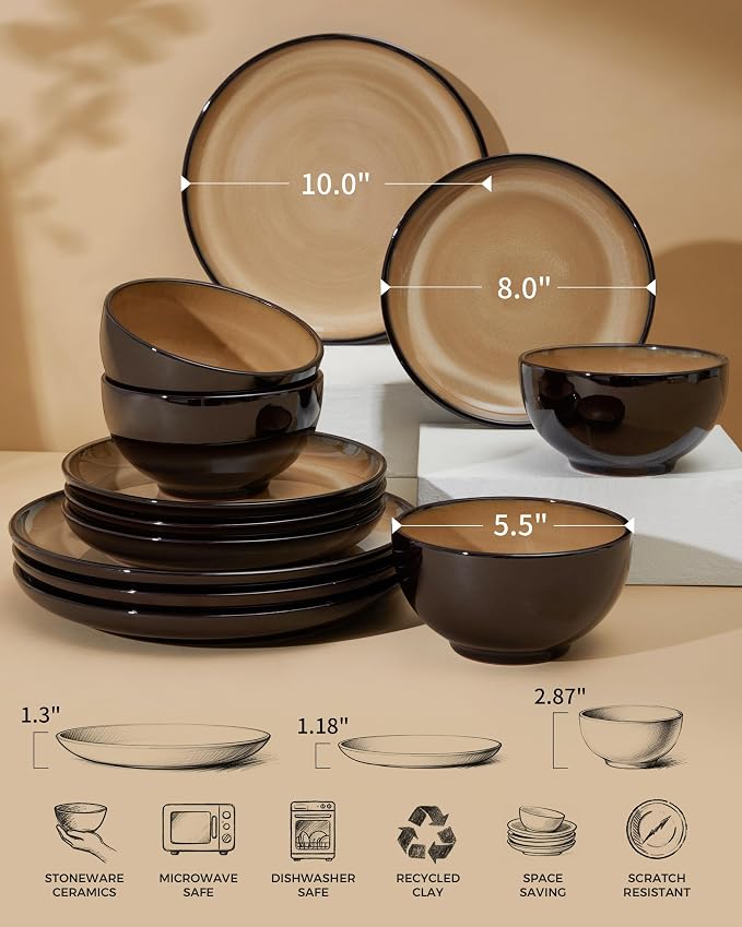 Santorini Mist Terracotta Reactive Glaze Plates and Bowls Sets, Stoneware - Image 2