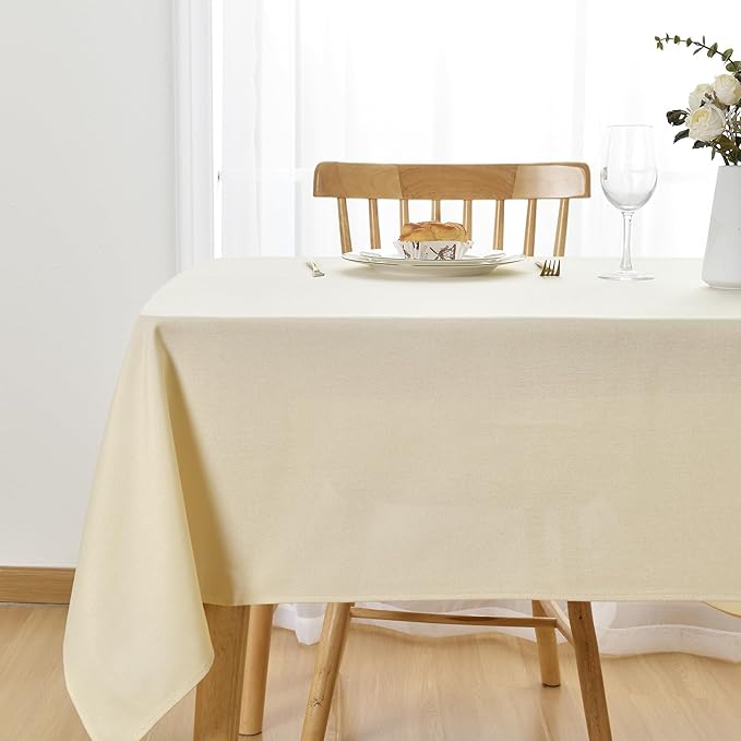 JIUZHEN Rectangle Table Cloth Faux Linen Farmhouse Tablecloth Wrinkle and Stain Resistant Decorative Fabric Table Cover for Kitchen, Dining Room, Parties and Camping, Champagne, 52 x 70 Inch