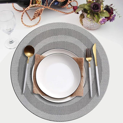 PIGCHCY Round Placemat Set of 6 Heat Resistant Vinyl Washable Kitchen 15 inch Placemats for Home Indoor Outdoor Party (6pcs, Deep Silver)