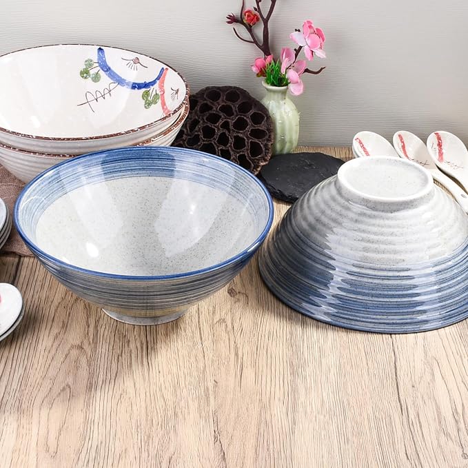 Ceramic Ramen Bowl Set of 2, 8.3" Blue Striped Japanese Noodle Bowls, Large - Image 7