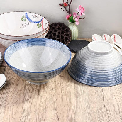 Ceramic Ramen Bowl Set of 2, 8.3" Blue Striped Japanese Noodle Bowls, Large - Image 7