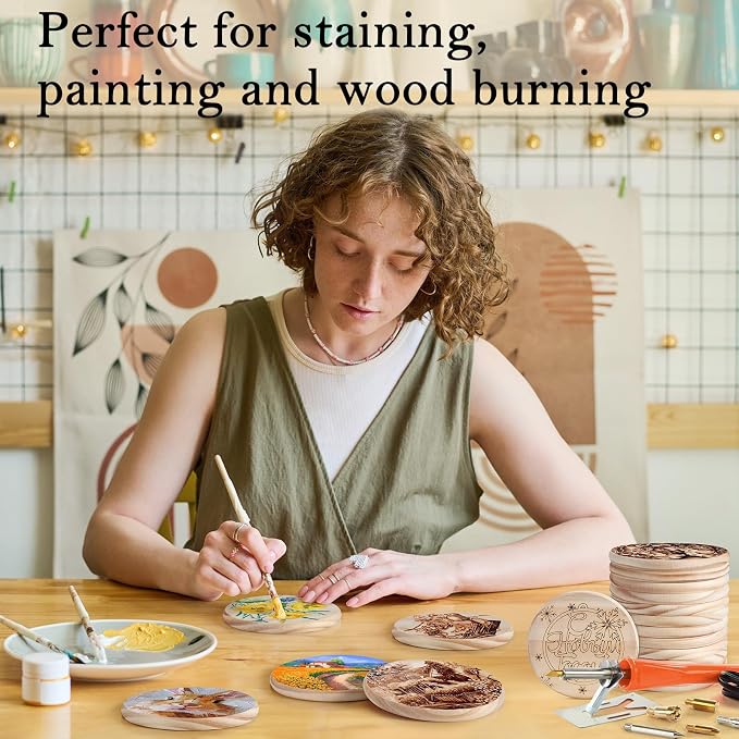 60 PCS Unfinished Wood Coasters, Solid Wooden Blanks - Image 8
