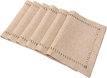 Grelucgo Set of 6 Handmade Hemstitch Beige Table Placemats, Rectangular 12 by by Grelucgo