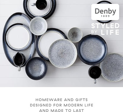 Denby - Halo Coupe Cereal Bowls Set of 6-27 Ounce Reactive Glaze, Dishwasher Microwave Safe - Scratch Chip Resistant - Grey, Black Ceramic Stoneware Soup Bowls Tableware