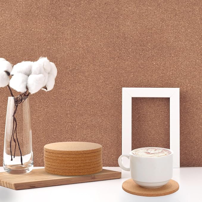 Boao 12 Pcs 4 Inch Round Absorbent Cork Coasters Wooden Cork Plant Coasters - Image 7