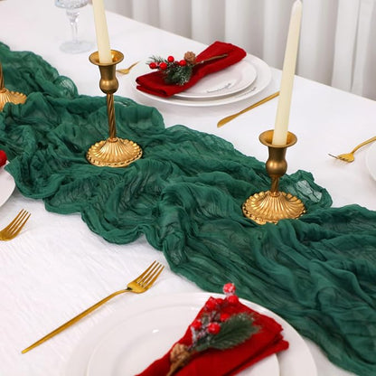 Snowkingdom Emerald Green Table Runner 120 Inch 10 Ft Rustic Boho Dark Green - Image 3