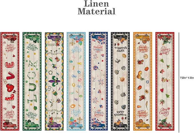 8 Pcs Truck Holiday Table Runner 72 Inches Long, Plaid Valentines Day St - Image 2