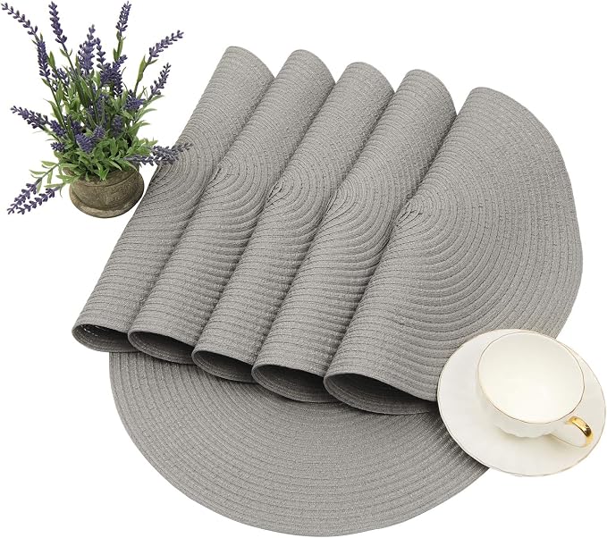 SHACOS Round Braided Placemats Set of 8 Washable Fabric Heat Resistant 15 inch - Image 6