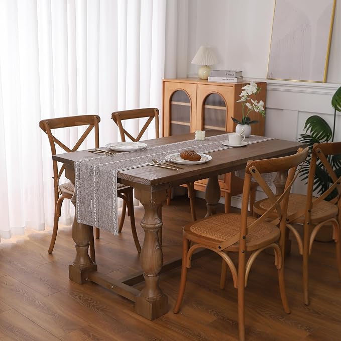 Gernaice Boho Table Runner, Rustic Embroidered Cotton Linen Farmhouse Table - Image 2