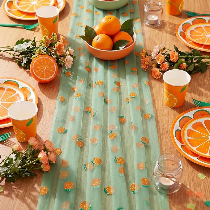 4 Pcs Orange Citrus Table Runners 29 x 70 Inch Glitter Fruit Orange Tangerine - Image 2