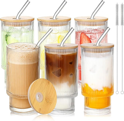 16oz Glass Cups with Lids & Straws by Elitrivox
