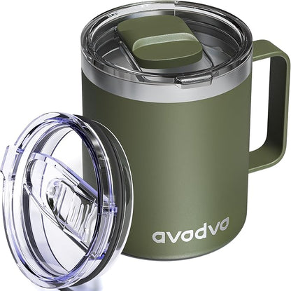 12oz Insulated Coffee Mug with Lid – Includes Two Lids, Stainless Steel Coffee by avodvo