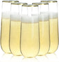 Bestluck 24 Pack 9 oz Stemless Plastic Champagne Flutes Gold Rim | Clear by Bestluck