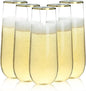 Bestluck 48 Pack 9 oz Stemless Plastic Champagne Flutes Gold Rim | Clear by Bestluck