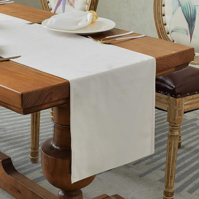 BALCONY & FALCON Table Runner Velvet Ivory 14"x95" | Elegant, Fall Decor by BALCONYFALCON