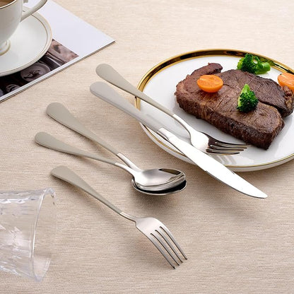 20-Piece Off white Silverware Set 18/0 Stainless Steel Silverware Set Off white Handle Cutlery Set Service for 4 Dinner Knives Forks Spoons Set Flatware Set Finish Dishwasher Safe