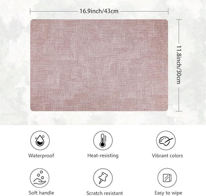 Placemats Set of 6 Faux Leather Heat Resistant Tables Mats Waterproof Oilproof Wipeable Reversible Anti-Slip Place Mats for Kitchen/Dining/Party/Outdoor 11.8" x 16.9", Pink