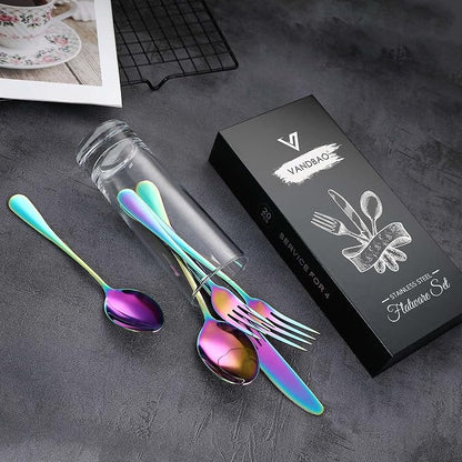 VANDBAO Rainbow Flatware Cutlery Silverware Set 20 Pieces, Stainless Steel - Image 2