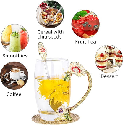 Flower Tea Cup, Butterfly Daisy Glass Fancy Coffee Mug - Image 5