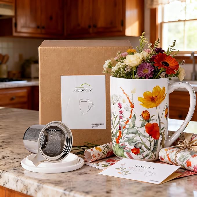 AmorArc Tea Cup With Infuser and Lid, 18oz Loose Leaf Tea Mug With Steeper | - Image 8