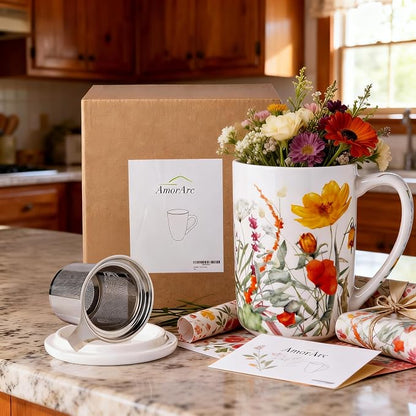 AmorArc Tea Cup With Infuser and Lid, 18oz Loose Leaf Tea Mug With Steeper | - Image 8
